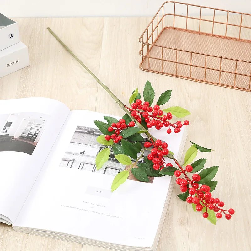 

67cm Small Red Fruit Flower Green Leaf Berry Festive Wedding Decoration Hotel Campus Office Home Red Fruit Flower Fake Flower