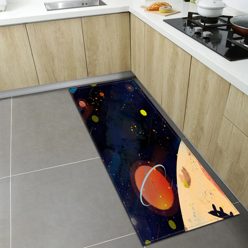 Cosmos Planet Galaxy Pattern Kitchen Rugs Felt Material Bedroom Rectangle Anti-slip Carpet House for Kitchen Entrance Doormats