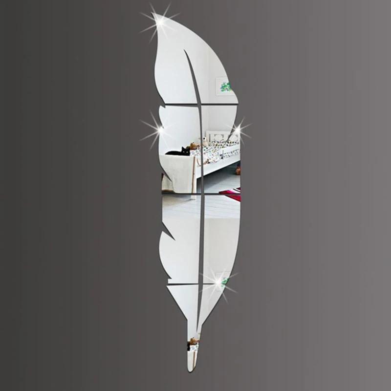 

DIY Acrylic Mirror Silver Modern Style Wall Stickers Feather Mirror