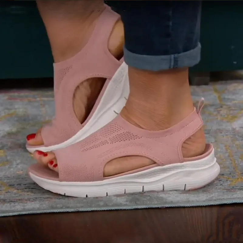 

2022 Women Sandals Mesh Casual Ladies Wedge Shoes Solid Color Platform Slip-On Female Sandalias Soft Thick Bottom Sandalias