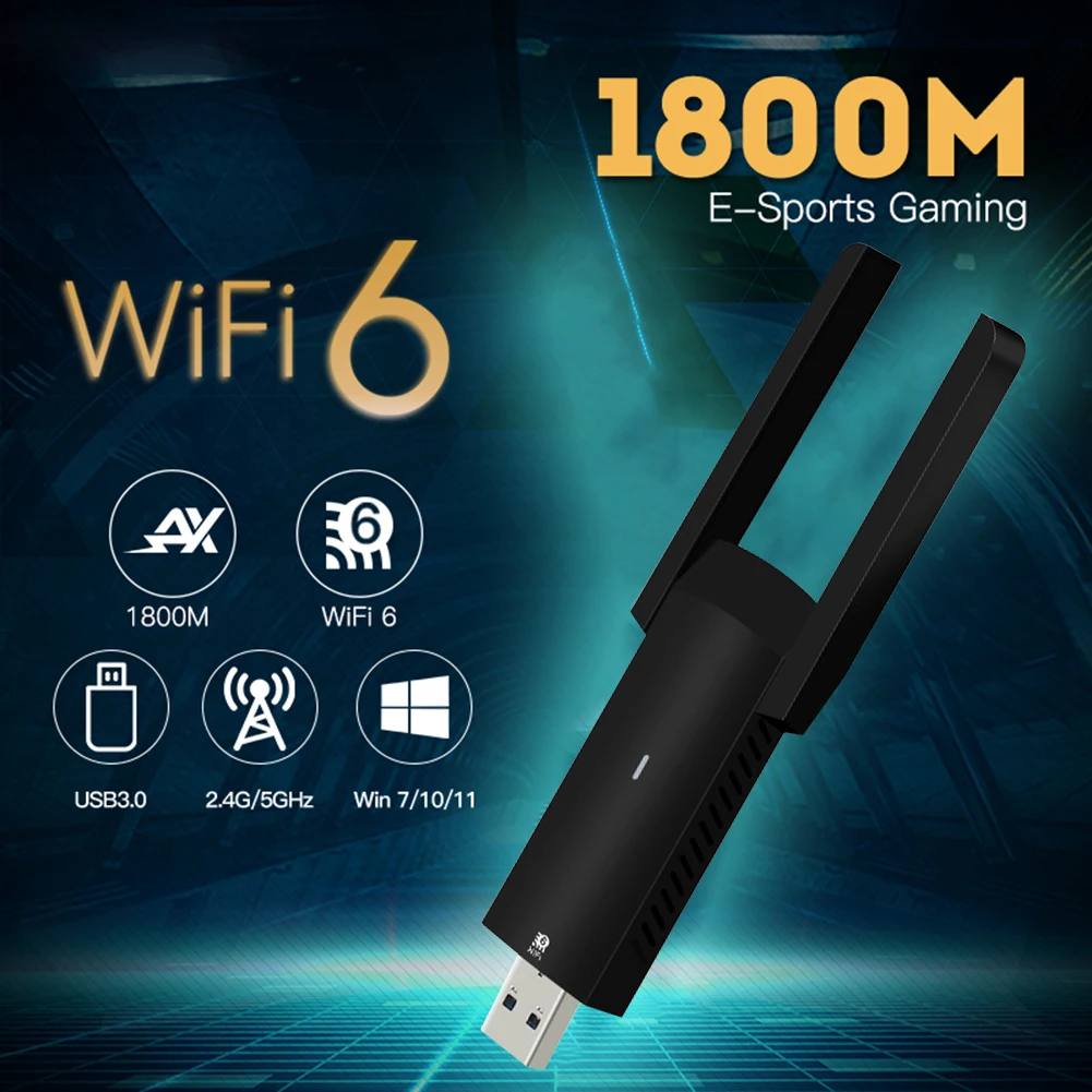 

FU-AX180 WiFi 6 двухдиапазонный 1800 Мбит/с 2,4G/5 ГГц USB3.0 двухдиапазонный гигабитный приемник беспроводной сетевой карты для Windows 10/11