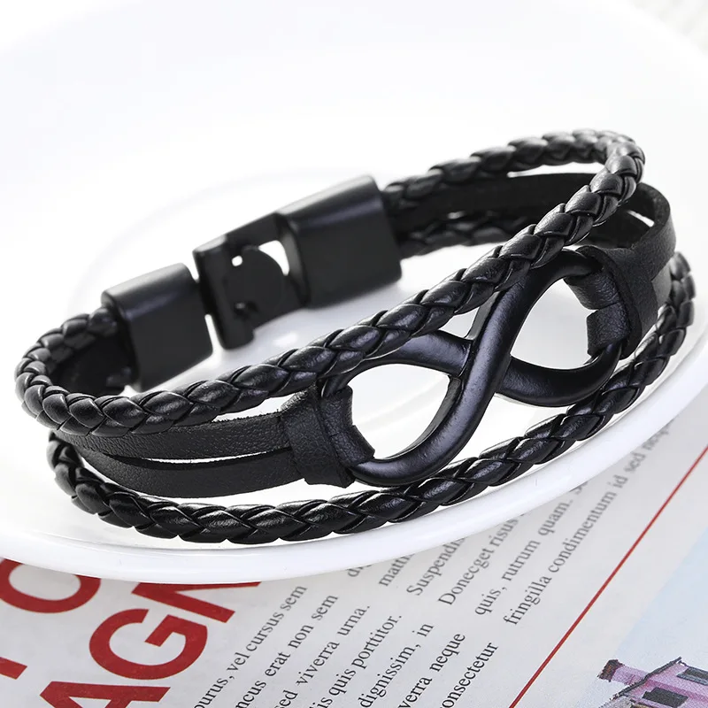 

New Punk Retro Bracelet Alloy Lucky Number 8 Leather Bracelet Bracelet Ornament