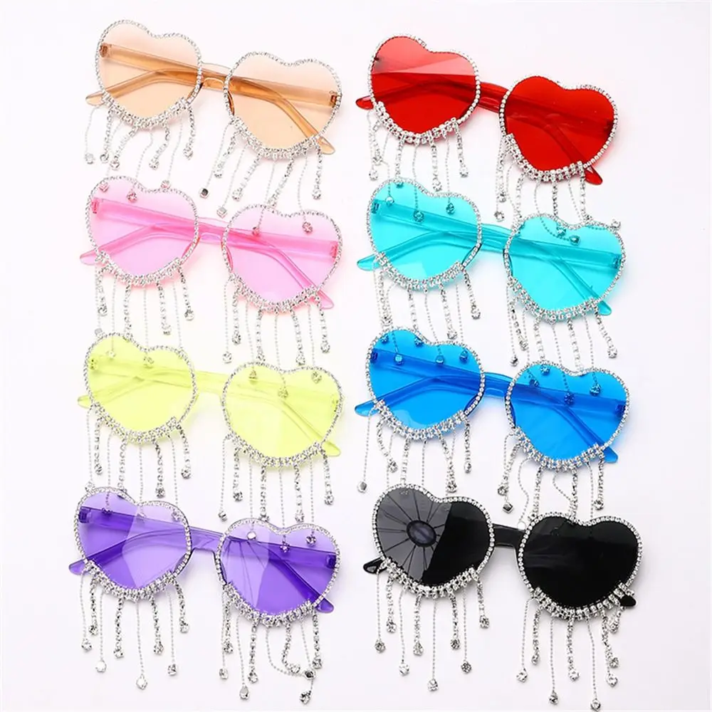 

Fashion Heart Diamonds Sunglasses Women Candy Color Rhinestone Tassels Sun Glasses Y2k Sunglasses UV400 Eyewear