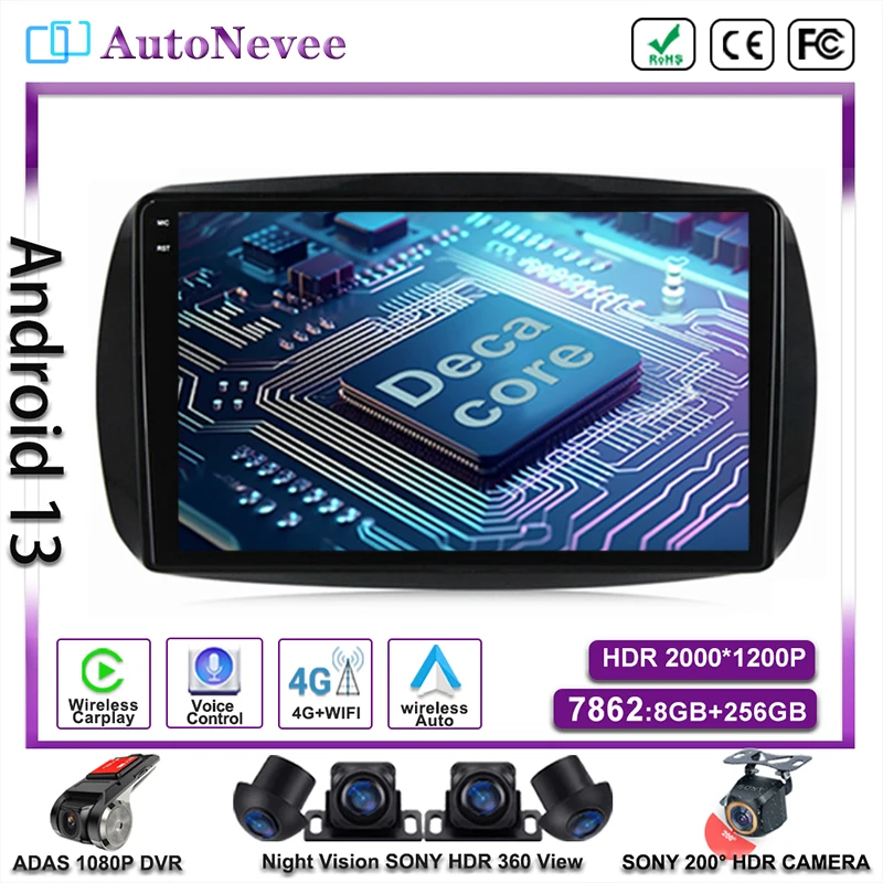 Android 14 для Mercedes Smart 453 Fortwo 2014-2020 Мультимедийный автомобильный плеер Головное