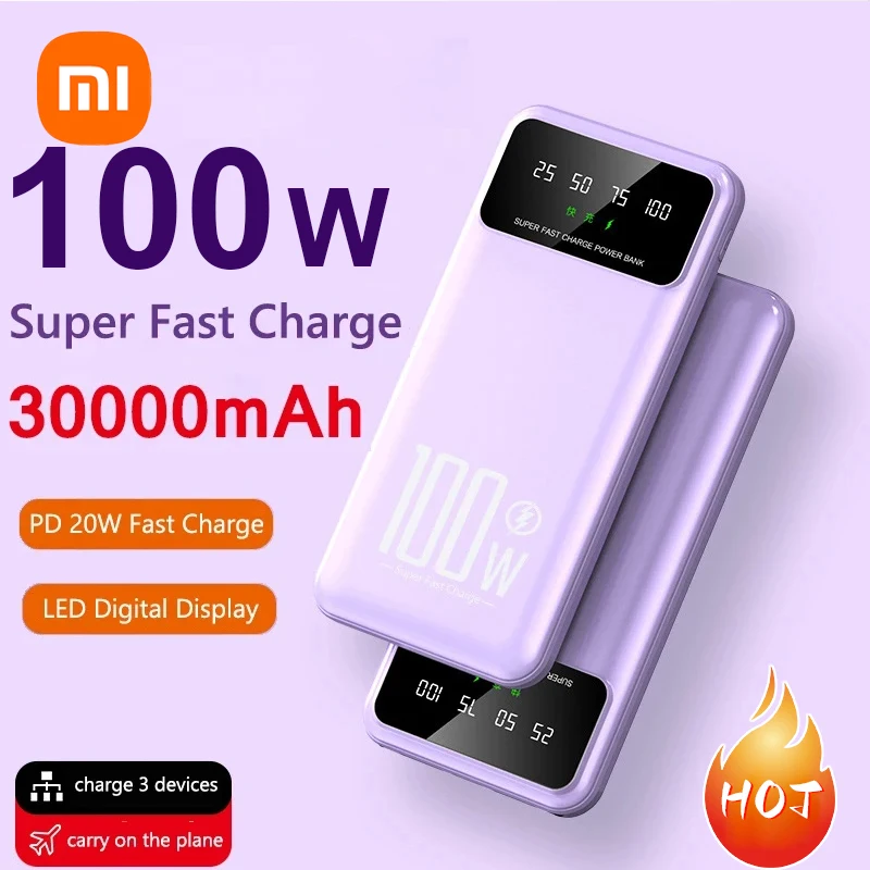 

Xiaomi 50000mAh 100W Super Fast Charging Power Bank Portable Charger Battery Pack Powerbank for iPhone Huawei Samsung New