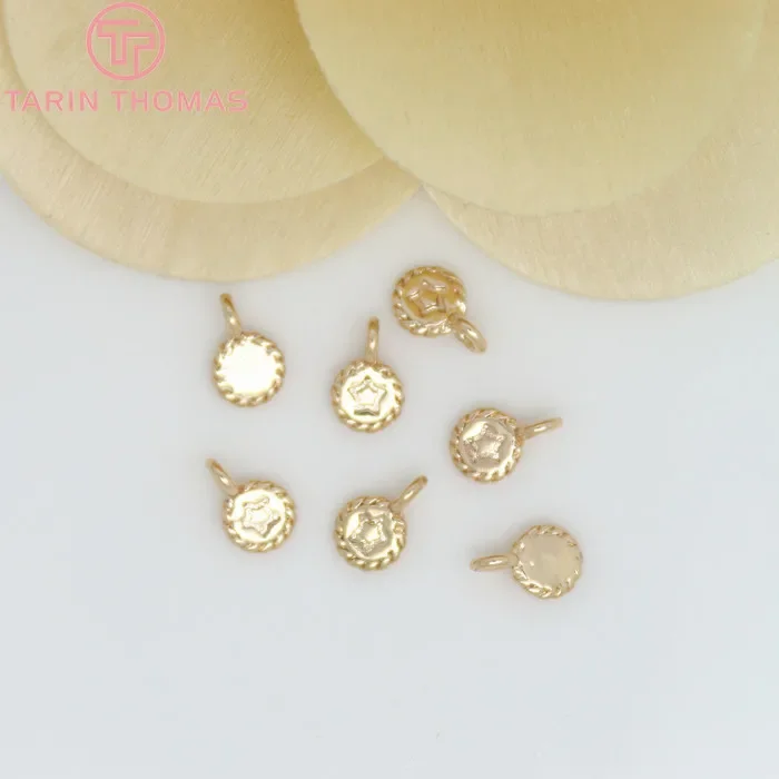 Латунные подвески с маленькой круглой звездой покрытые 24-каратным золотом 10 шт.