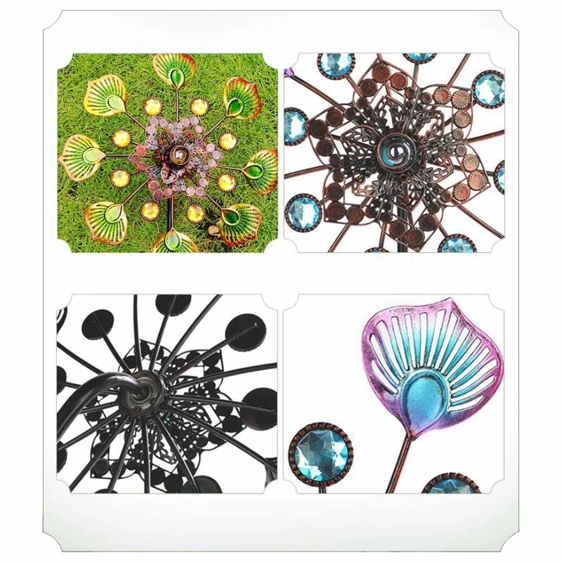 

Wrought Iron Metal Colorful Tail Windmill Hollow Wind Spinner for Indoor Outdoor Garden Yard Lawn Decoration Gift