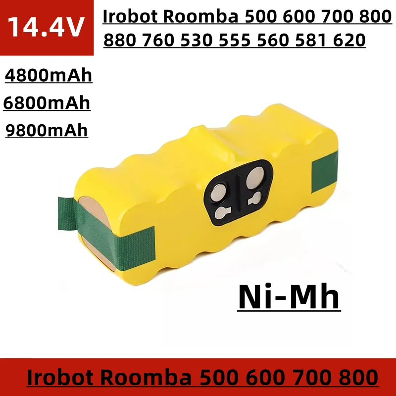 

Battery replacement for 14.4V sweeper, Ni Mh, 4800mAh/6800mAh/9800mAh, for robot Roomba sweeper 500, 600, 700, 800, etc