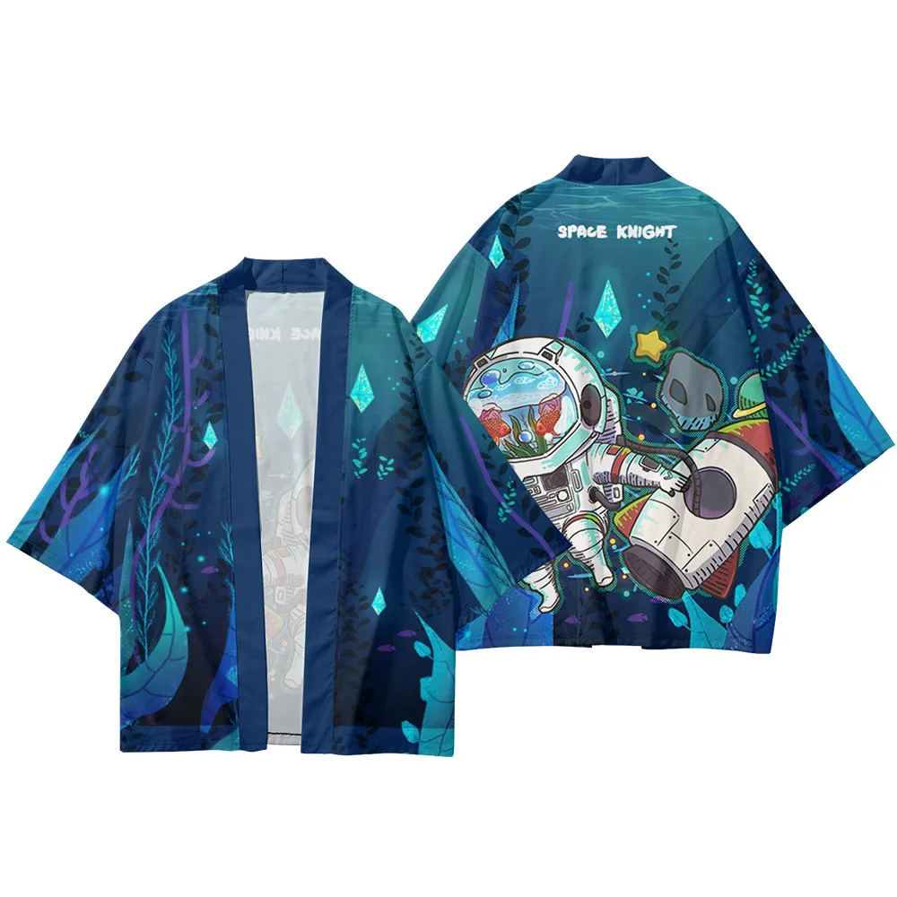 

Модная уличная одежда с рисунком астронавта из мультфильма, японское кимоно в стиле Харадзюку, Повседневный Кардиган хаори для мужчин и женщин, косплей-рубашки