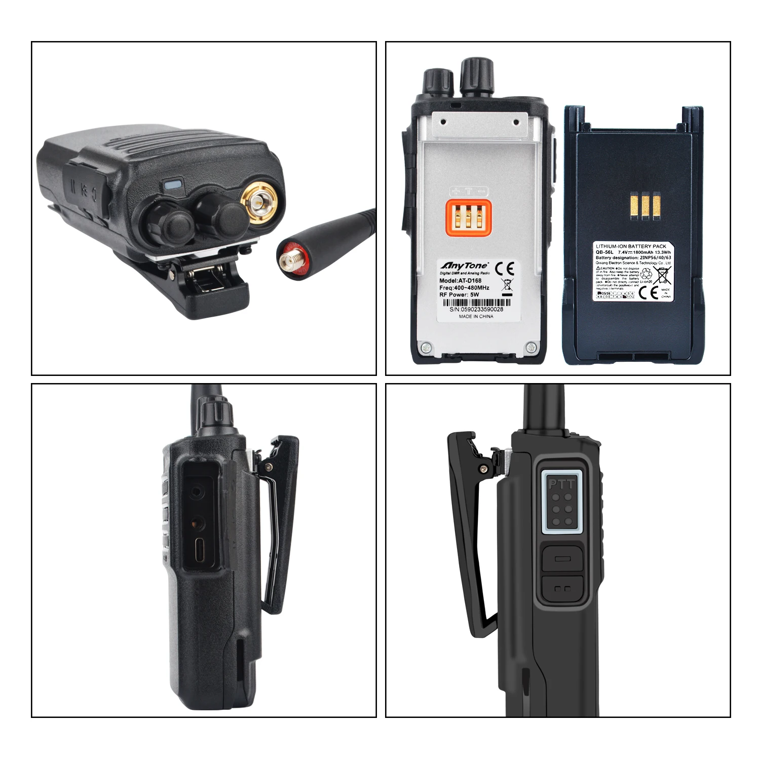 Рация Anytone AT-D168 UHF 400-480 МГц 5 Вт 256 каналов DTMF 2 тона тонов AES256 ARC4 шифрование цифровой