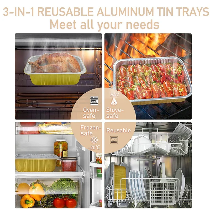 Promotion! Gold Thicker Aluminum Foil Pans Disposable Tray With Lid Great For Cooking Baking Storing |