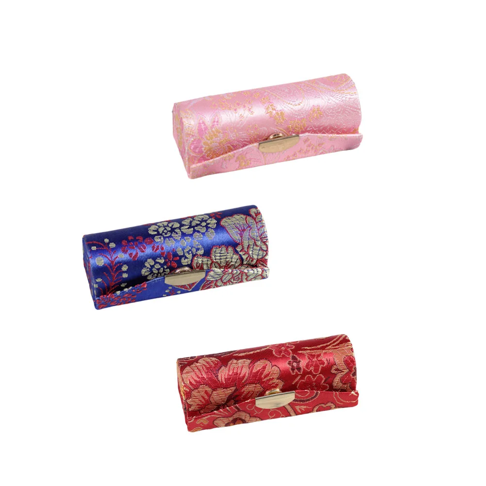 

Lipstick Case Holder Box Mirrorpurse Storage Makeup Flower Lip Bagsatin Floral Gift Ladies Chinese Vintage Organizer Gloss Silky