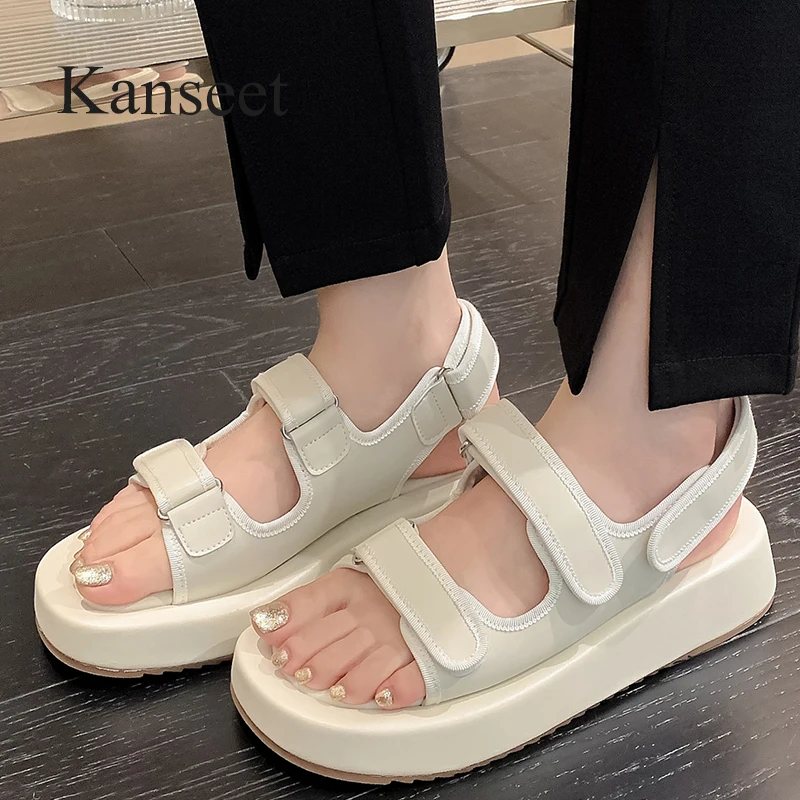 

Сандалии Kanseet женские из натуральной кожи, повседневные босоножки на плоской подошве, с открытым носком, выразительная повседневная обувь ручной работы, размер 40