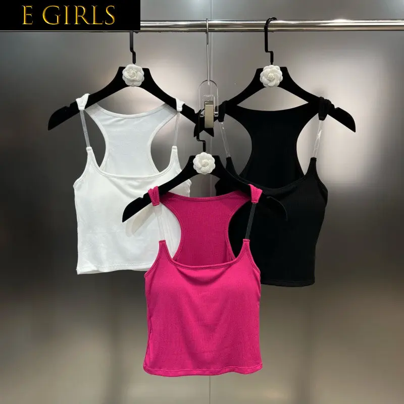 E GIRLS 2023 Summer New Arrival Sleeveless Transparent Shoulder Strap Chest Pads Slim Tank Top Women Vest GK212