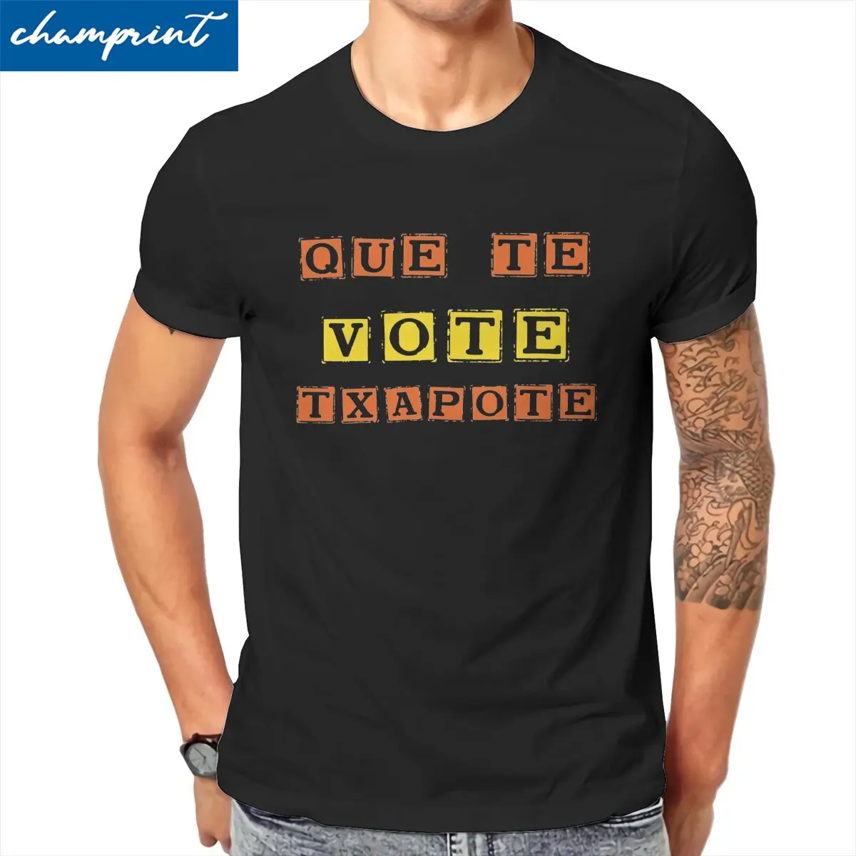 

Мужская футболка с надписью May Txapote для вас, хлопковые топы Que Te Vote Txapote, Юмористические футболки с коротким рукавом и круглым вырезом, футболка с графическим принтом