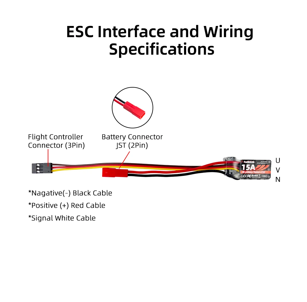 Фото Регулятор скорости Radiolink 15A 2S ESC для бесщеточных двигателей со встроенным BEC 5В/2А для радиоуправляемых самолетов с фиксированным крылом A560 SU27 D460 №5