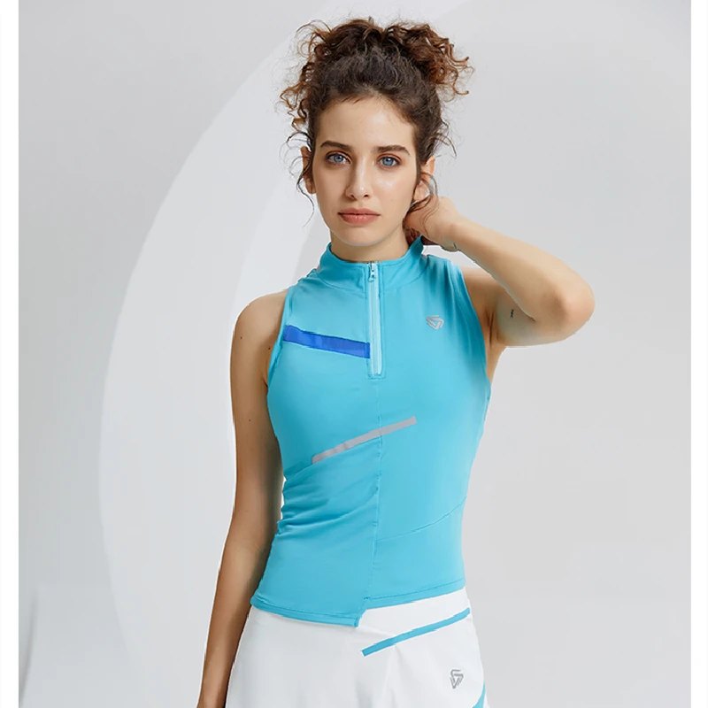 High Quality Gym Sleeveless Vest Running Women Sport Tight Half Zipper Yoga Sleeveless Workout Vest Top Athletic Fitness T Shirt