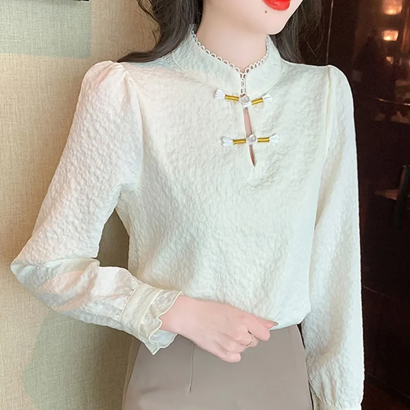 Новая зимняя блузка с длинным рукавом и воротником-стойкой женская рубашка