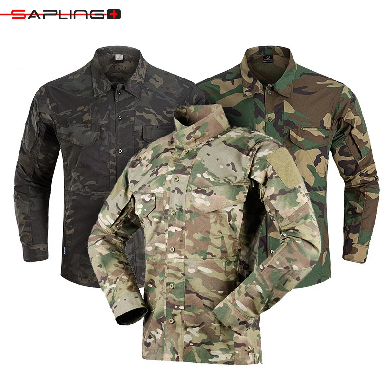 

Military Camo Men's Tactical Shirts Summer New Multiple Pockets Breathable Outdoor Combat Shirt Male Commuter Shirts Wholesale
