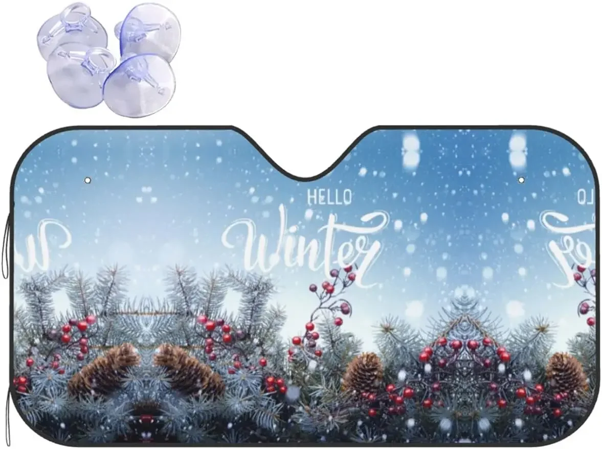 Hello Winter Christmas Snow Windshield Sunshade for Car Truck Sun Shade Front Window Blocks Uv Rays Keeps Vehicle Cool
