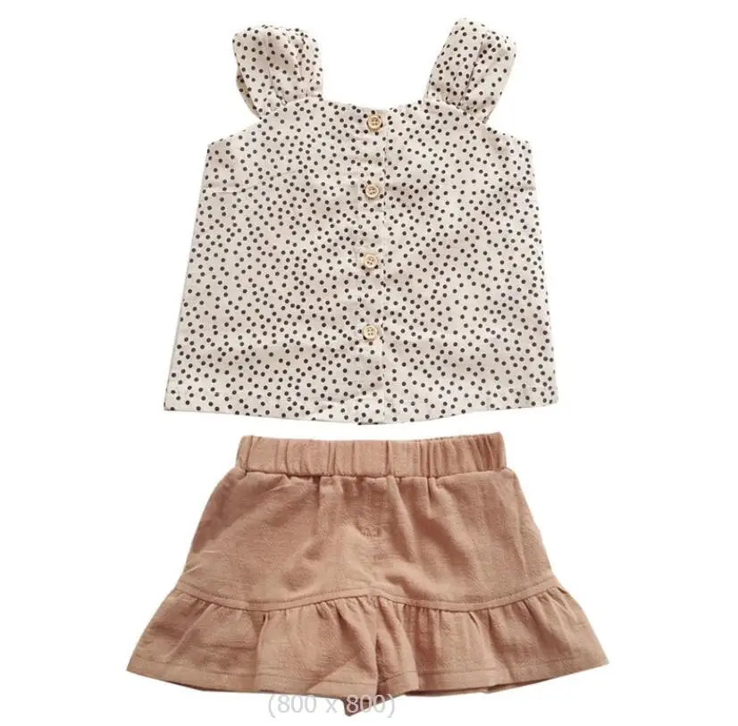 

Топ с коротким рукавом для маленьких девочек, футболка + короткие штаны, наряды в горошек, одежда из 2 предметов, летняя одежда для маленьких ...