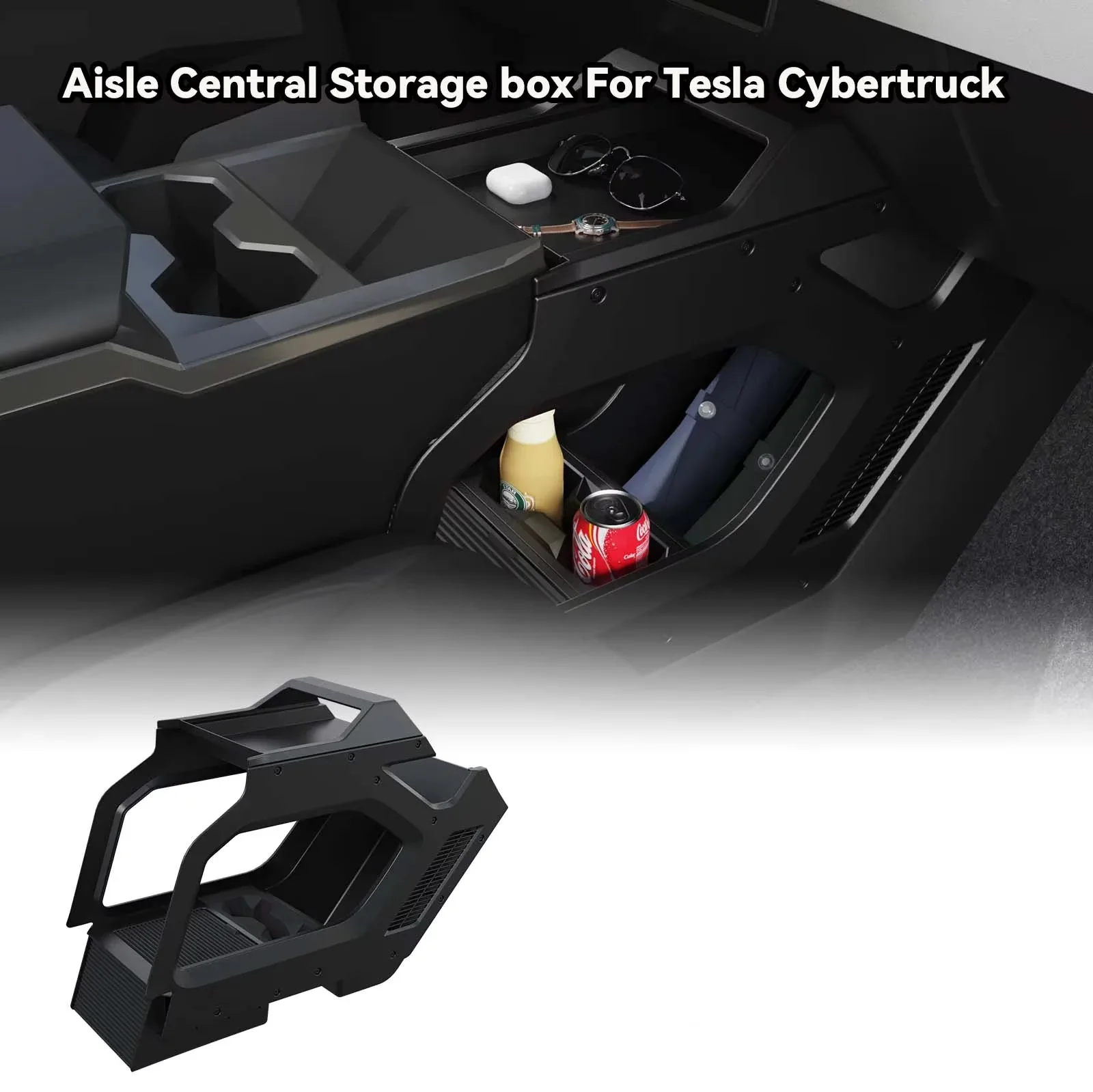 Фото Центральный ящик для хранения прохода EVSTUDIO для Tesla Cybertruck, аксессуары для интерьера автомобиля, нижняя центральная консоль, большая емкость для хранения №1
