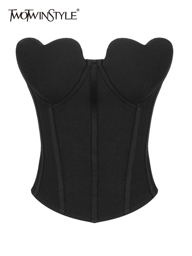 

TWOTWINSTYLE Solid Knitted Tank Top For Women Strapless Sleeveless Backless Patchwork Zipper Sexy Vest Female Fashion Clothing