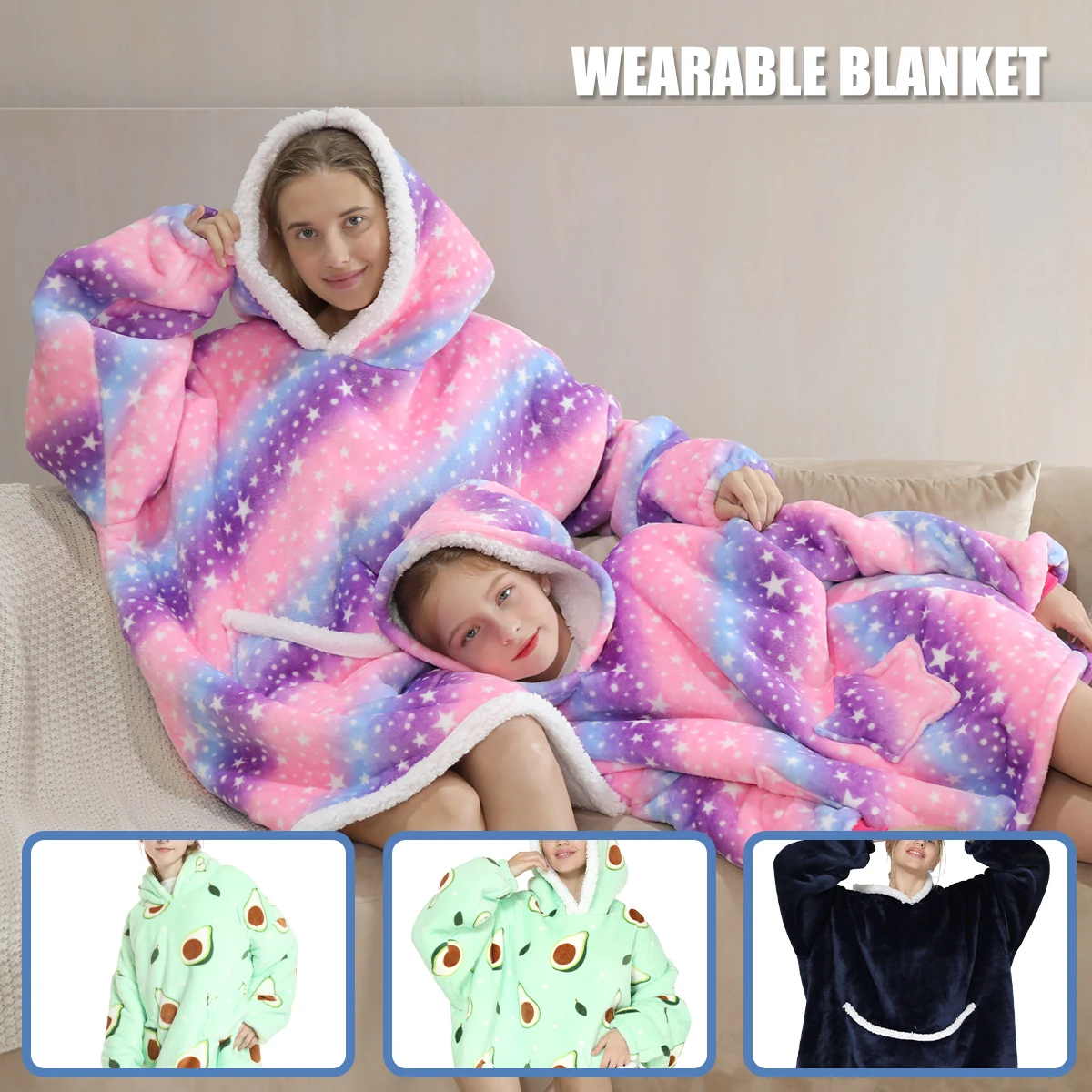 

Winter Blanket Avocado Oversized Hoodie Hooded Sweatshirts for Adults and Children Very Soft Flannel Fabric Warm Sofa Blanket