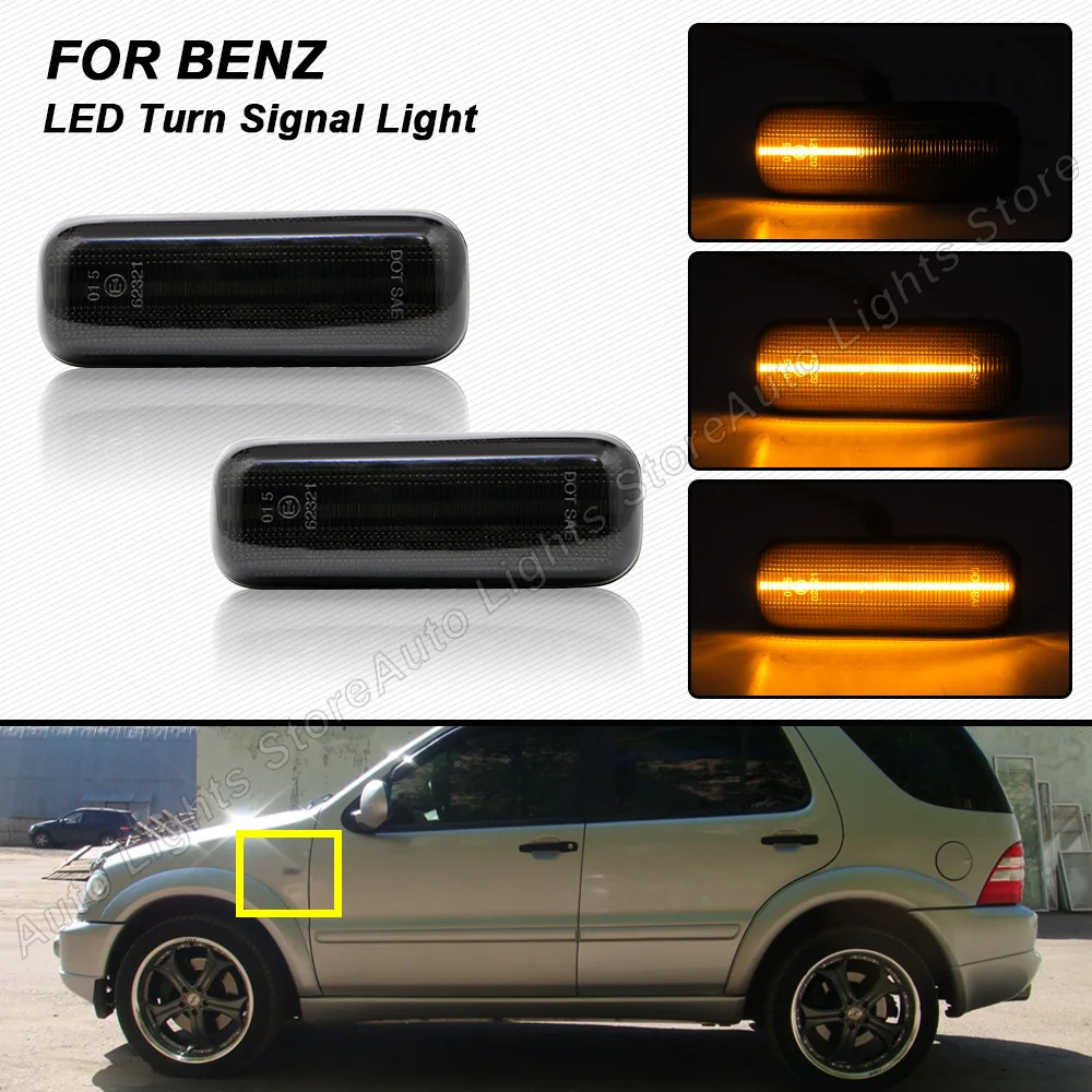 

2 шт., динамические лампы для указателей поворота Mercedes-Benz W163 ML320 1998-2003 ML430 1999-2001 ML55 AMG 2000-2003, боковые габаритные огни