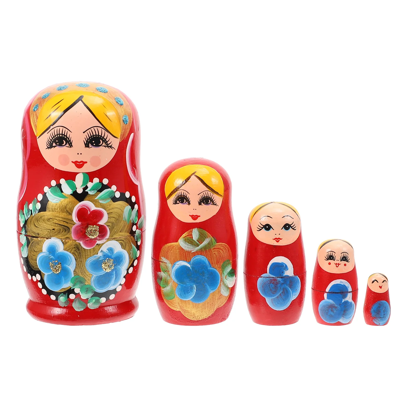 

5 Pcs Dining Table Decor Matryoshka Painted Nesting Dolls Babushka Wooden Creative Child Bag