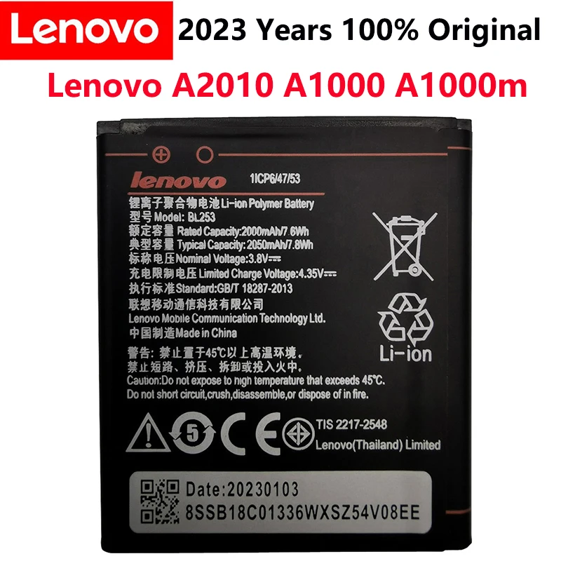 

100% Original 3.8V 2000mAh BL253 For Lenovo A2800D A3800D A3600D A2580 A2860 A2010 For Lenovo Vibe A 4.0" A1000 A1000m Battery