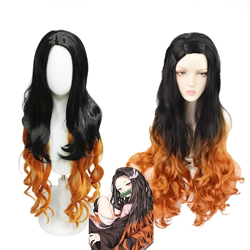 

Kamado Nezuko Wig Demon Slayer Kimetsu No Yaiba Nezuko Cosplay 95cm Gradient Long Hair Accessories Heat Resistant Synthetic Wig