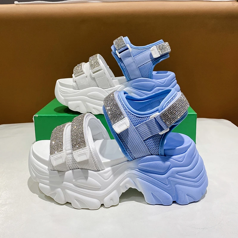 

Chunky Platform Bling Sandals Women New 2023 High Heels Sexy Hook Loop Sandals Wedge Sneakers Ladies Beach Summer Sandalias