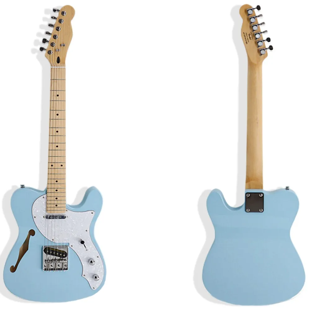 

China Deluxe High Quality 6 Strings Custom Tele Electric Guitars Hollow Body Maple Neck Tl Guitars Blue Nitro TL Guitar