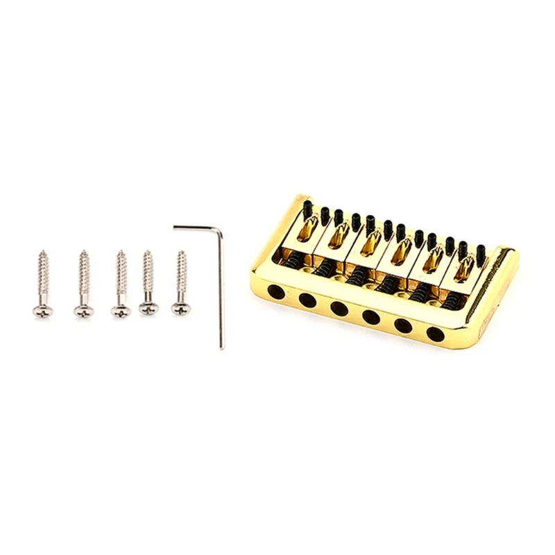 

Metal Golden Fixed Hardtail Saddle Bridge with Wrench & Screws Top Load Guitar Tailpiece for 6 String Electric Guitar