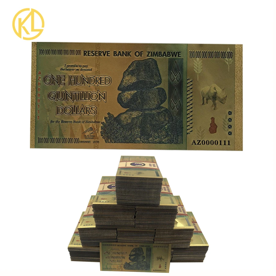 

AZ0000111 1000 шт. сто Quintillion долларов Зимбабве 24-каратная Золотая Банкнота с УФ-лампой для сувениров и коллекционных подарков