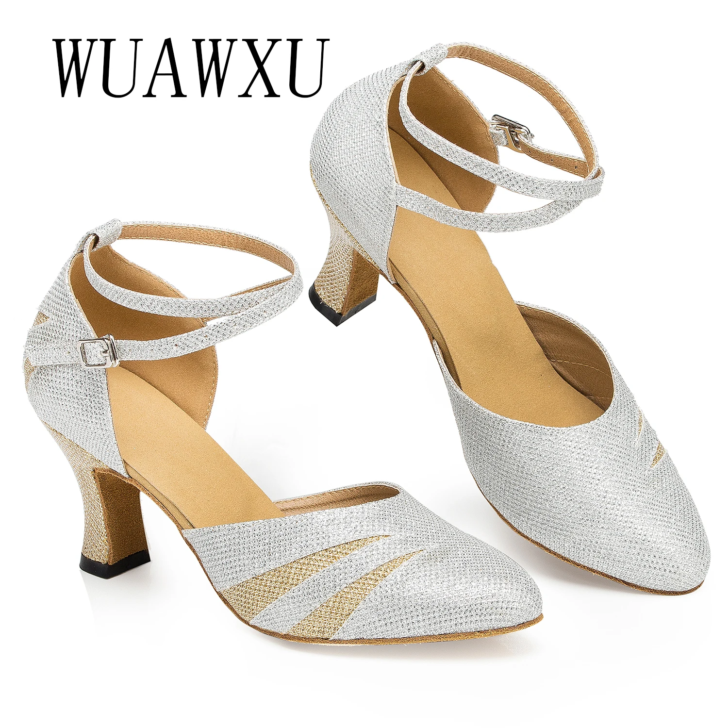 NATASHA Friendship Latin Dance Shoes Adult Dance Shoes Medium High Heel Performance Gold Lady Modern Dance Shoes Square Dance Da