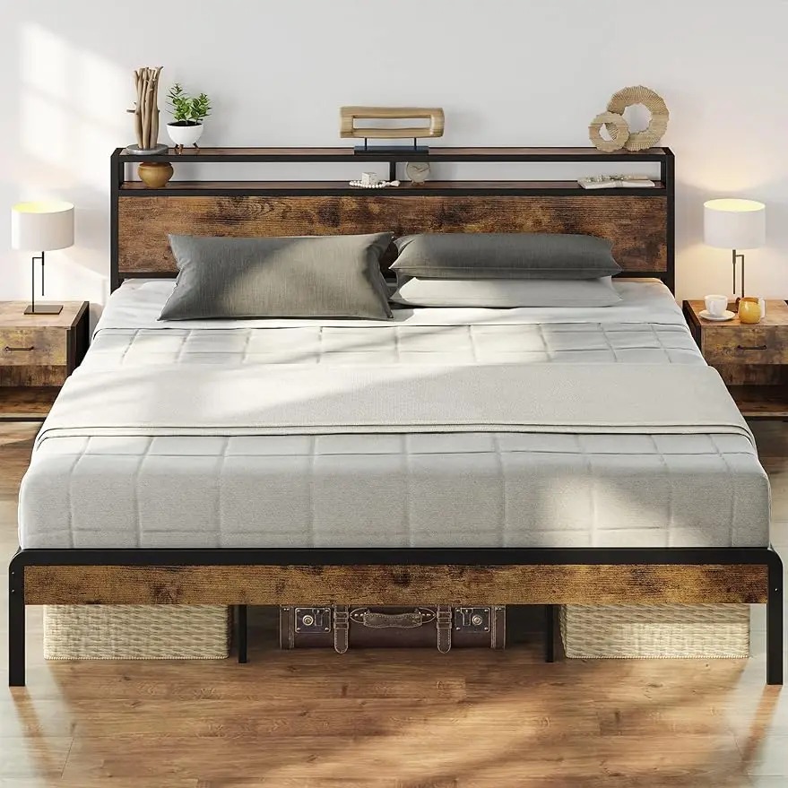 

LIKIMIO Bed Frame, Platform Bed with 2-Tier Storage Headboard, Solid and Stable, Noise Free, No Box Spring Needed, King Size