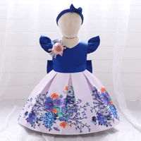 2022 childrens princess dress fancy skirt girl baby printed wrought headband cloth european and american bow birthday costume