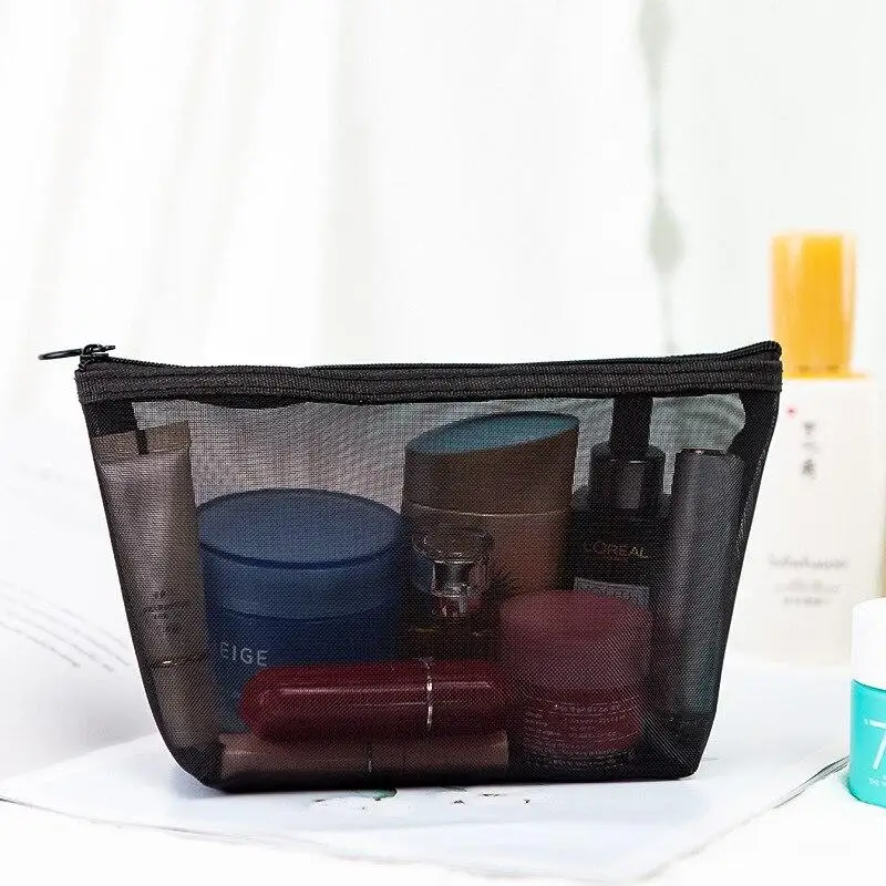 

Transparent Mesh Fabric Stationery Bag Case Black Girls Makeup Bag S/M/L Lipsticks Organizer Storage Pouch Travel Coin Bag