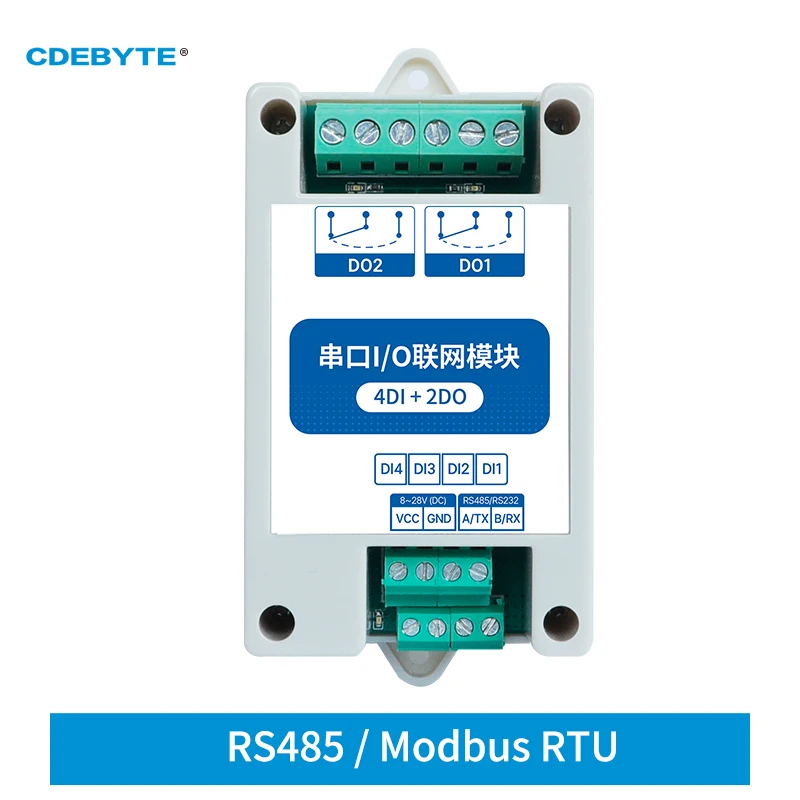 Modbus RTU Control I/O Network Modules Serial Port RS485 Interface 4DI+2DO CDEBYTE MA01-AXCX4020 Rail Installation 8~28VDC IoT