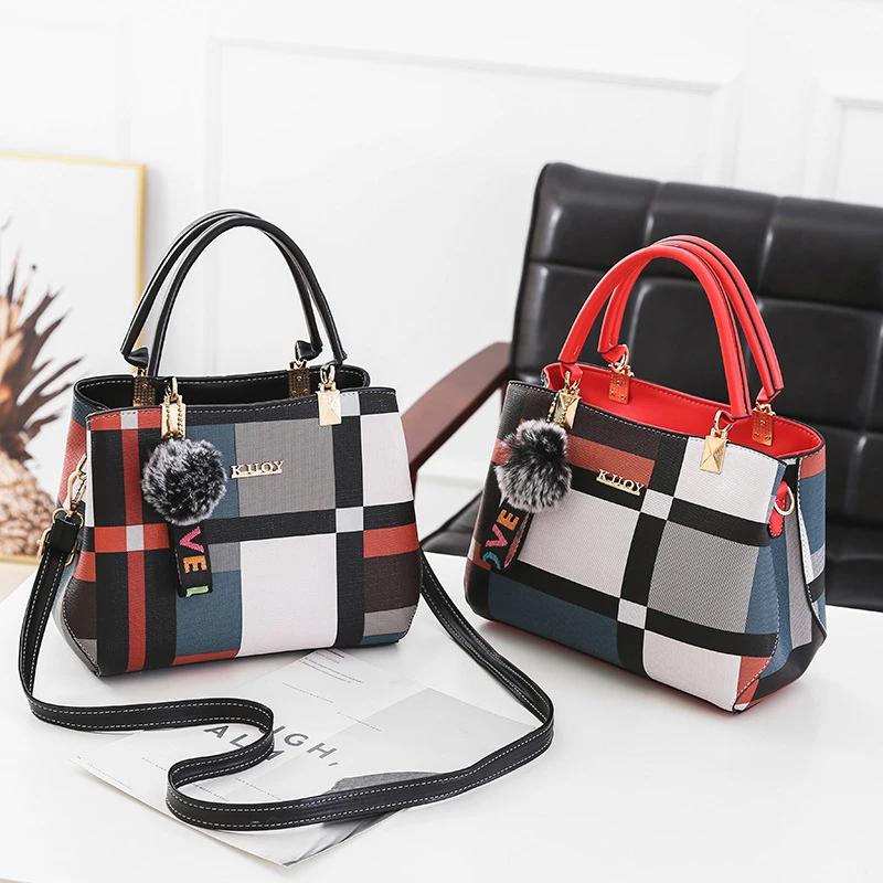 

New Casual Plaid Shoulder Bag Fashion Stitching Wild Messenger Brand Female Totes Crossbody Bags Women Leather Handbag