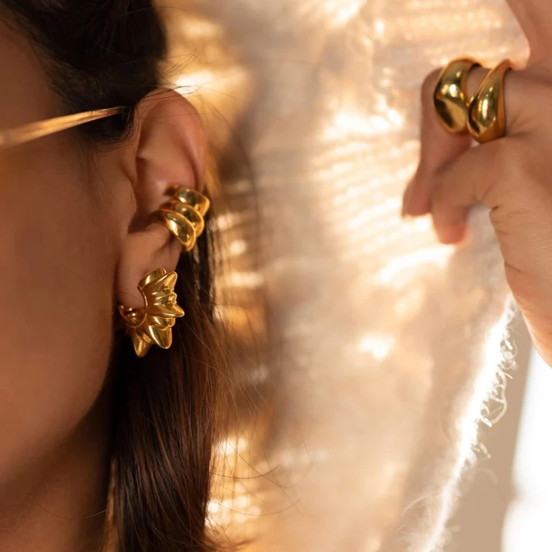 Женские позолоченные серьги-кольца в стиле панк