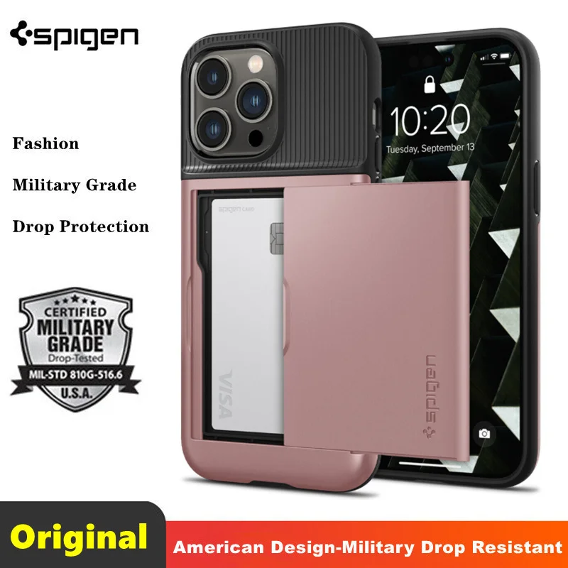 

For Apple iPhone 14 Pro Max Case | Spigen [ Slim Armor CS ] Card Holder Cover For iPhone 14 Plus 14 Pro Cases - Rose Gold
