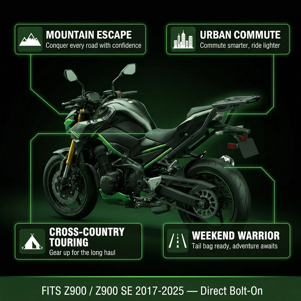 Фото Для мотоциклов KAWASAKI Z900 Z 900 SE 2017-2022 2023 2024 2025: Черный задний багажник-крепление для груза №3