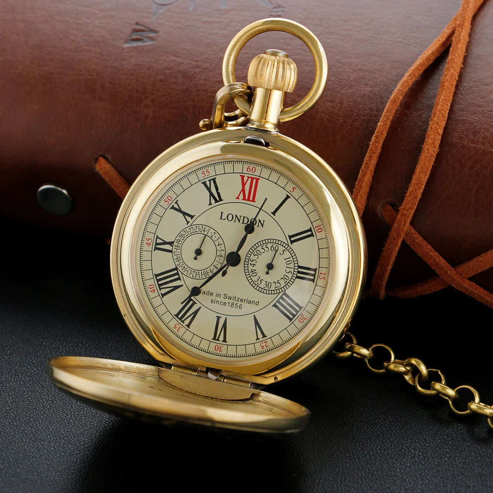 Retro London Train Carving Mechanical Pocket Watch High Quality Unisex Necklace Timing Pendant for Men and Women Gift Pjx009