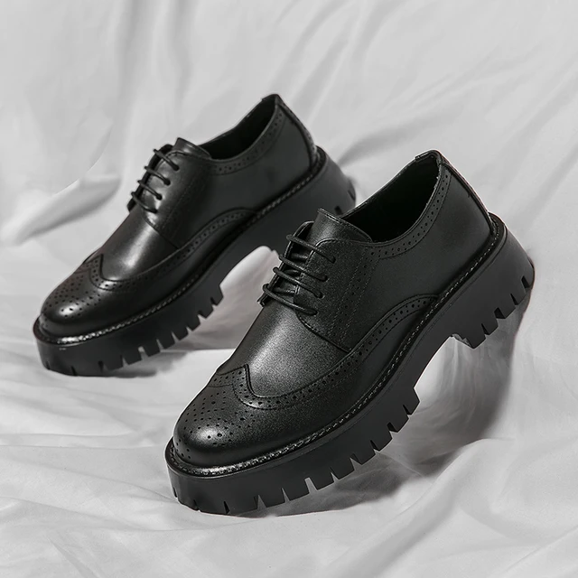 British Style Brogue Shoes for Men Business Casual Fashion Commute Thick Sole Leather Shoes Male Platform Wedding Dress Shoes 6