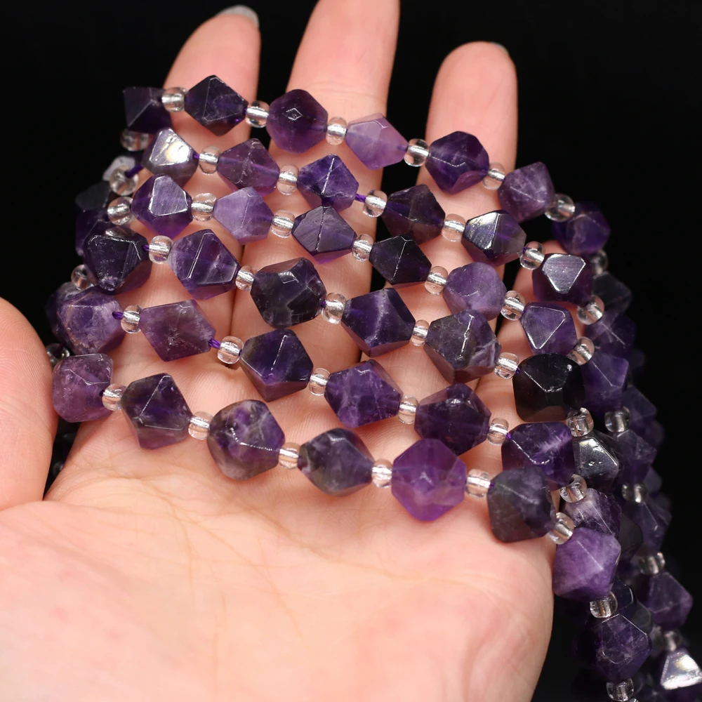 Natural Stone Amethyst Rhombus Bracelet Beaded Gemstone Loose Spacer Beads For Jewelry Making DIY Bracelet Gift  