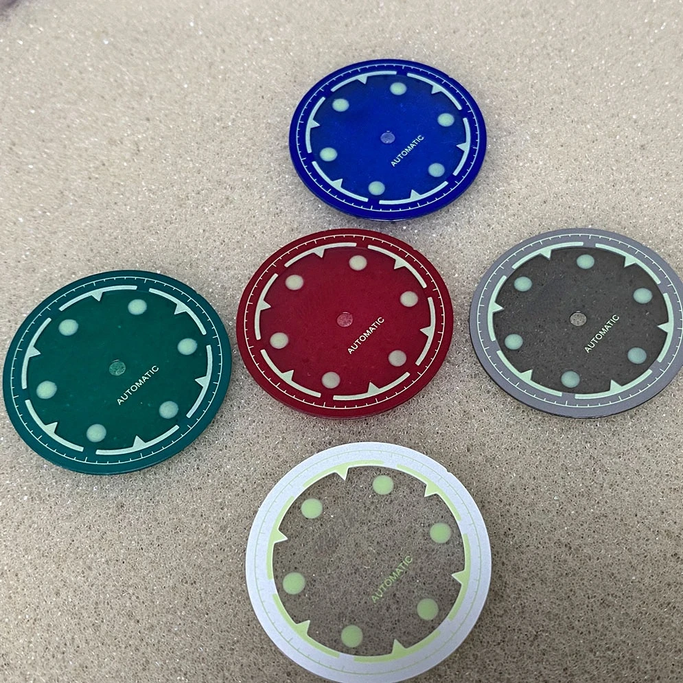 S Retrofitting SKX Rubber Faced Transparent Dial with Green Glow 28.5mm Watch Dial Is Suitable for Installing NH35 36 Movement