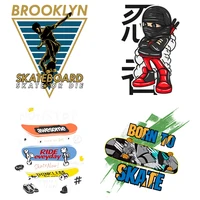cartoon skateboarders iron on patches flex fusible transfer emblem textile stickers heat adhesive patches diy textile sticker